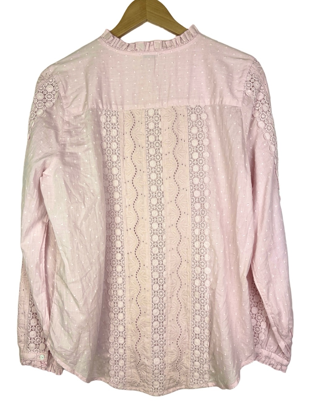 New Sundance Mirabelle Pale Pink Swiss Dot Crochet Eyelet Ruffle Blouse large - Picture 3 of 5